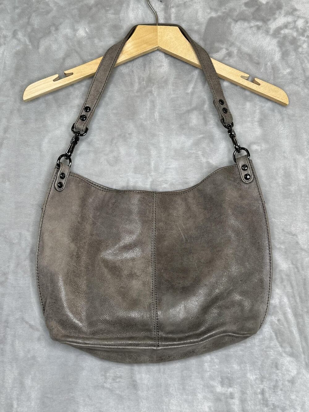 Hobo Intl Shoulder Bag Womens Medium Gray Leather Slouchy Hobo Gunmetal Hardware